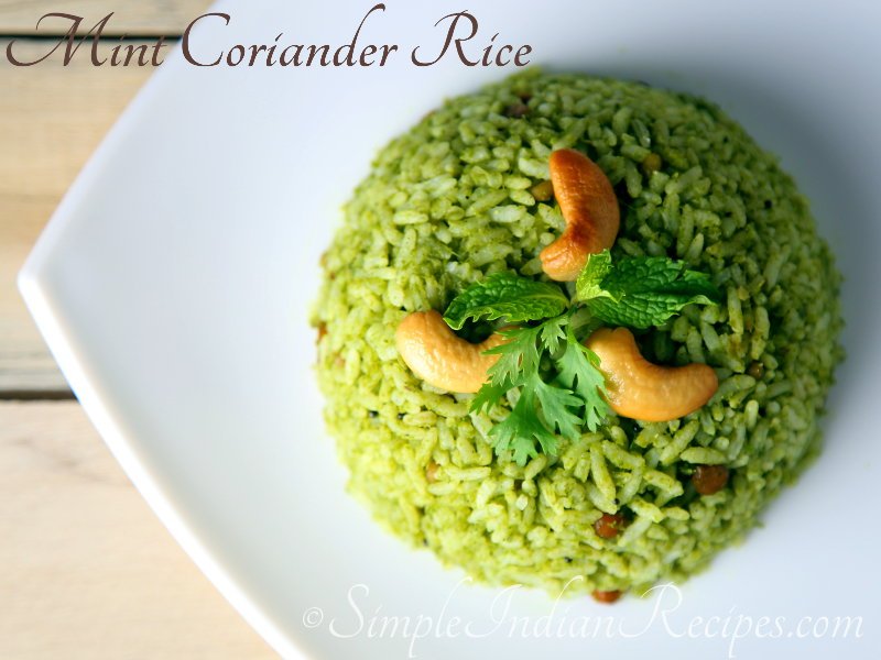 Mint Coriander Rice Pudhina Pulav Pudhina Kothamalli Sadam Simple